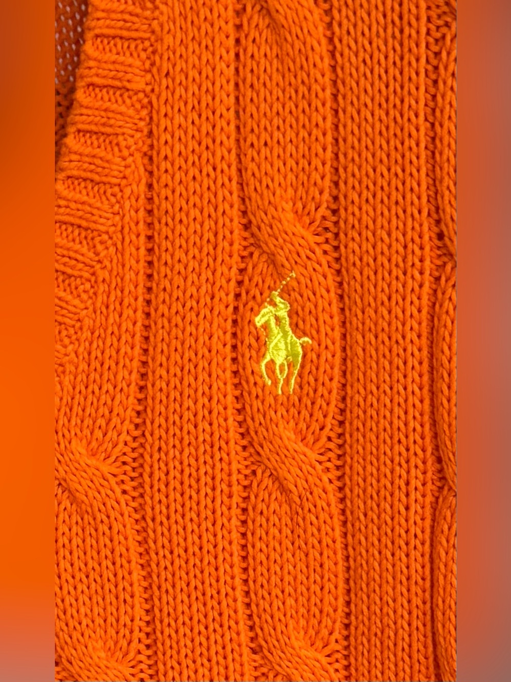 Polo Ralph Lauren Cable-Knit V-Neck Sweater / Sun Orange / Size Small